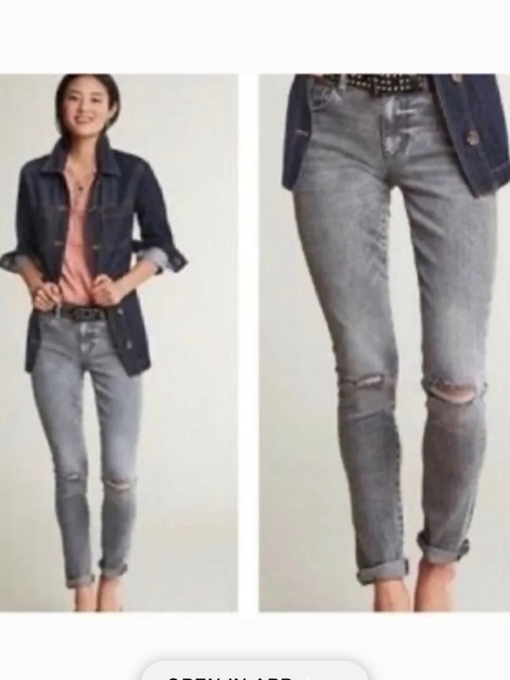 CAbi | Women's Grey High Rise Skinny Distressed Knees Rolled Hem Jeans Size 4